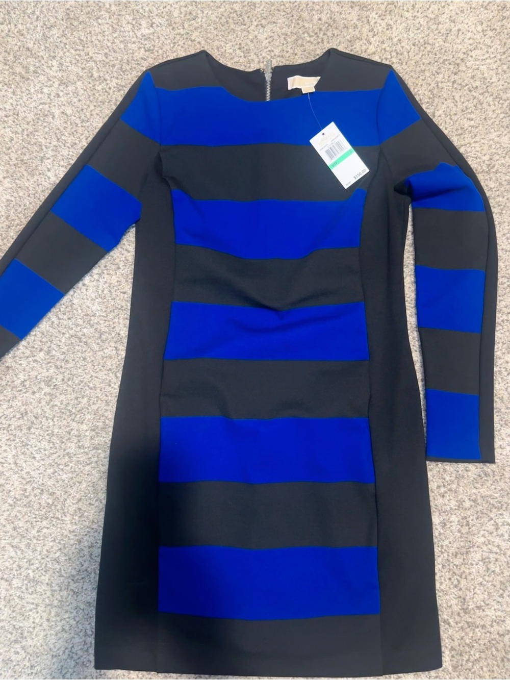 Michael Kors size 8 Striped Long Sleeve Sheath Dress in Blue and Black